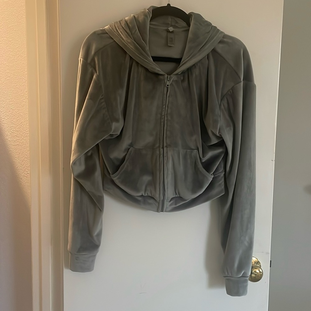 Skims Velour Crop Hoodie - Grey